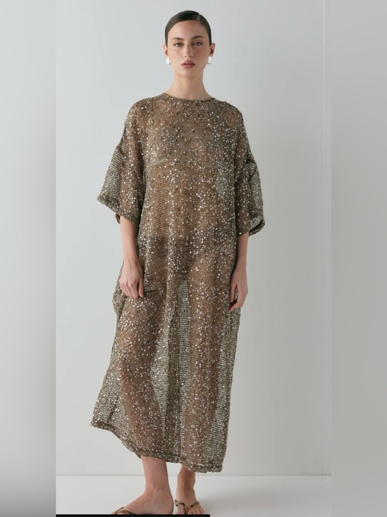 Vrg Grl Dresses & Skirts - VRG GRL Ivette sheer sequin midi cover up dress in mocha